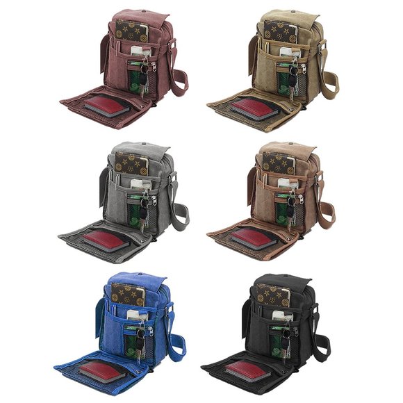 Canvas Sport Crossbody Shoulder Bag With Adjustable Shoulder Strap (Khaki) - Picture 2 of 6